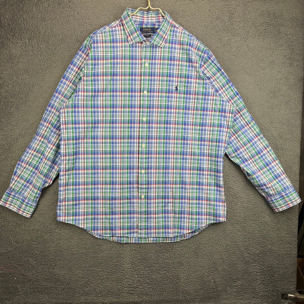 Polo Ralph Lauren Mens XXL Classic Fit Plaid Button Down Shirt Blue Green Red